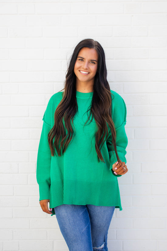 Stassi Side Slit Sweater | Kelly Green
