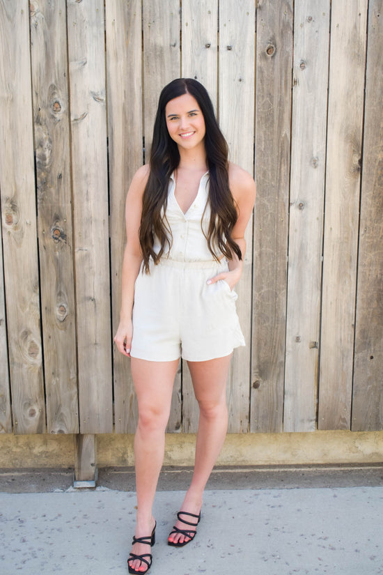 Load image into Gallery viewer, Aleah Collared Romper | Taupe
