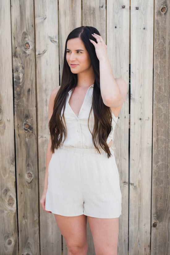 Load image into Gallery viewer, Aleah Collared Romper | Taupe
