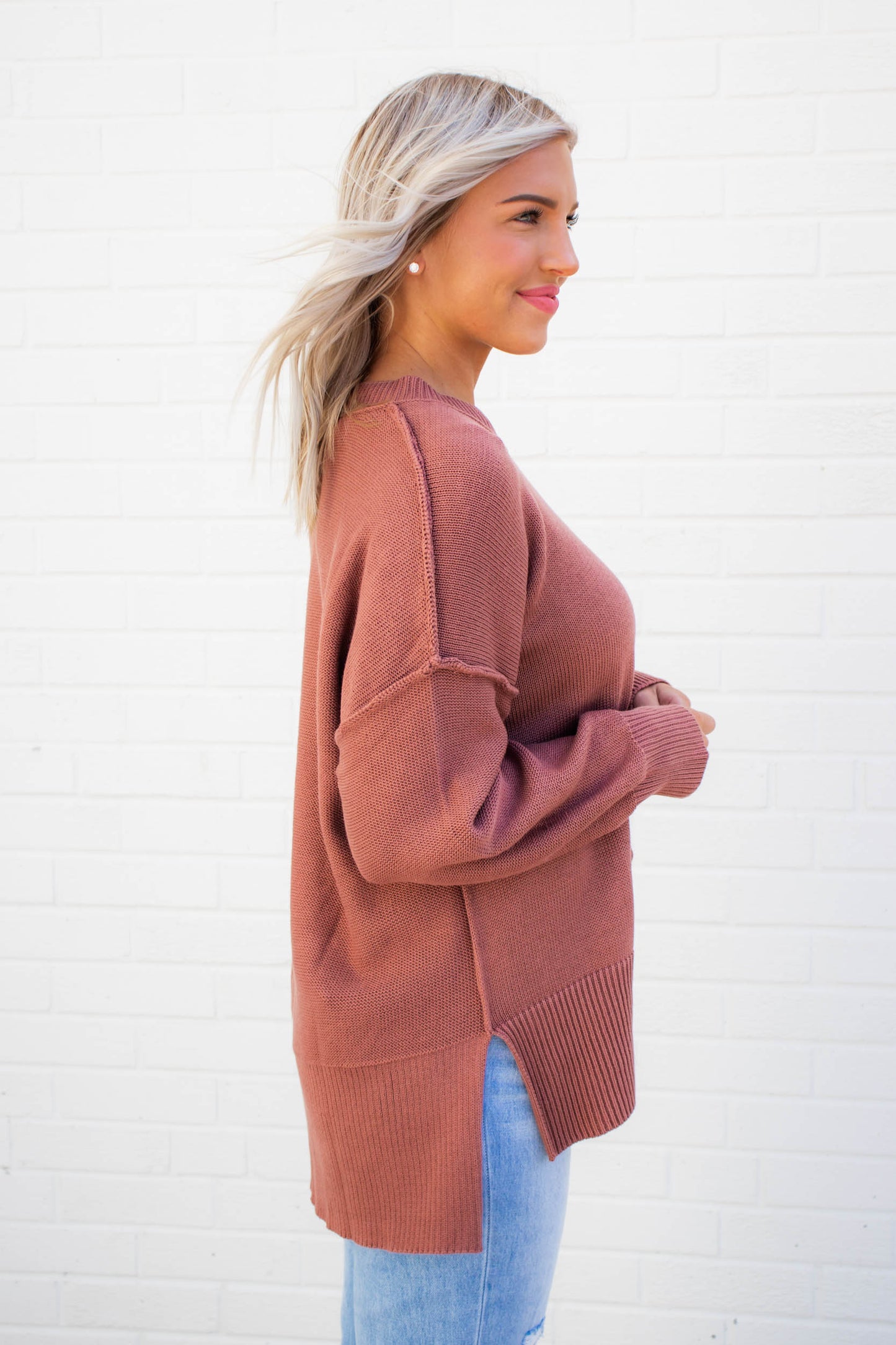 Stassi Side Slit Sweater | Burl Wood