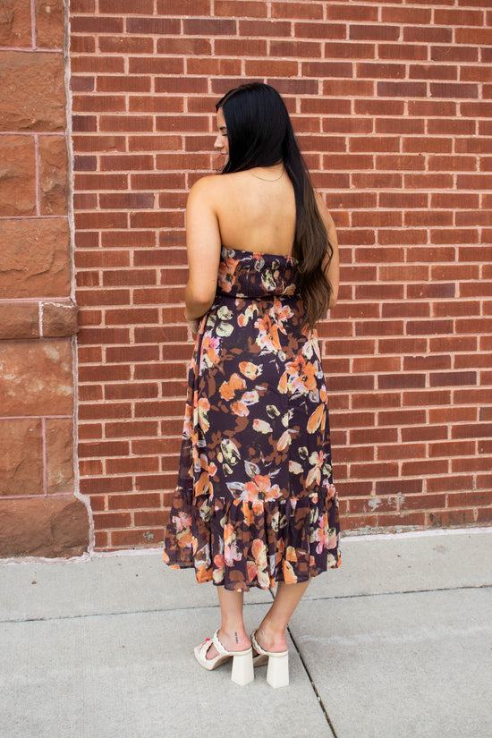 Athena Floral Midi Dress | Brown\Orange