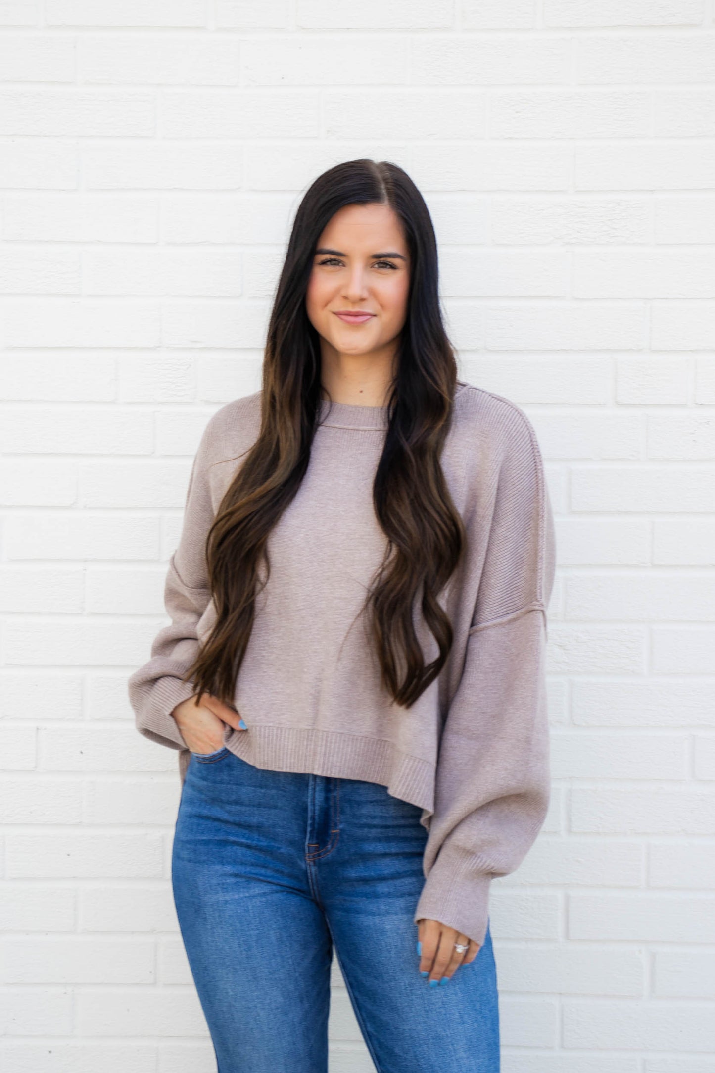 Tia Relaxed Cropped Sweater | Stone