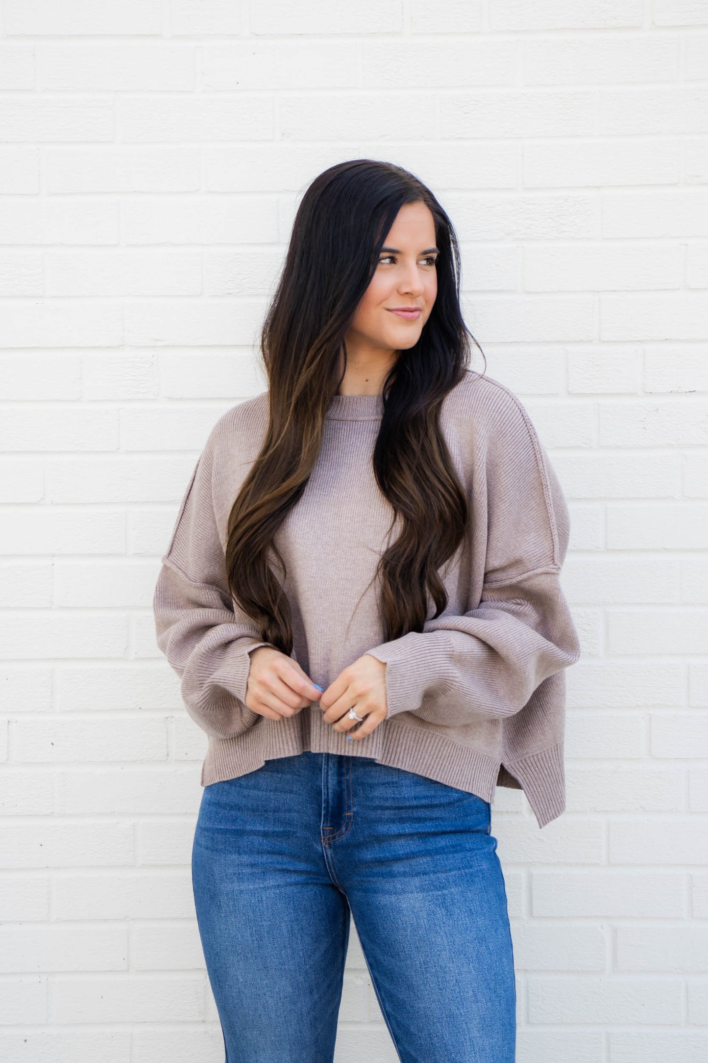 Tia Relaxed Cropped Sweater | Stone
