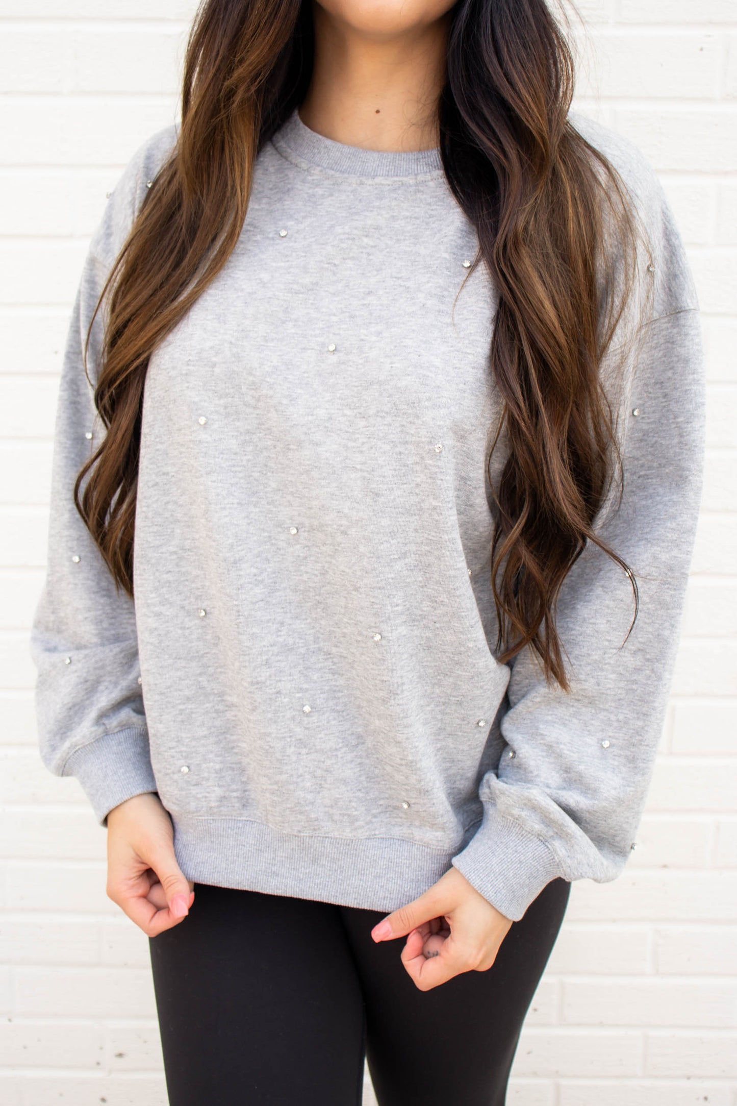 Rayne Crystal Embellishment Sweatshirt | Heather Grey