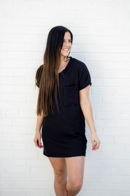 Load image into Gallery viewer, Kassie Ribbed T-Shirt Dress | Black

