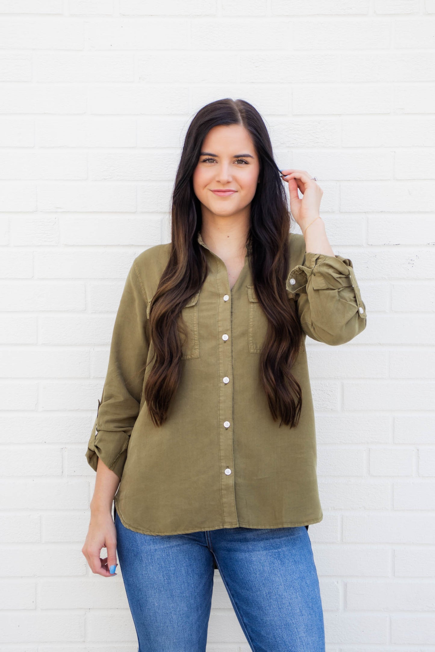 Alessia Button Down Shirt | Olive Tree