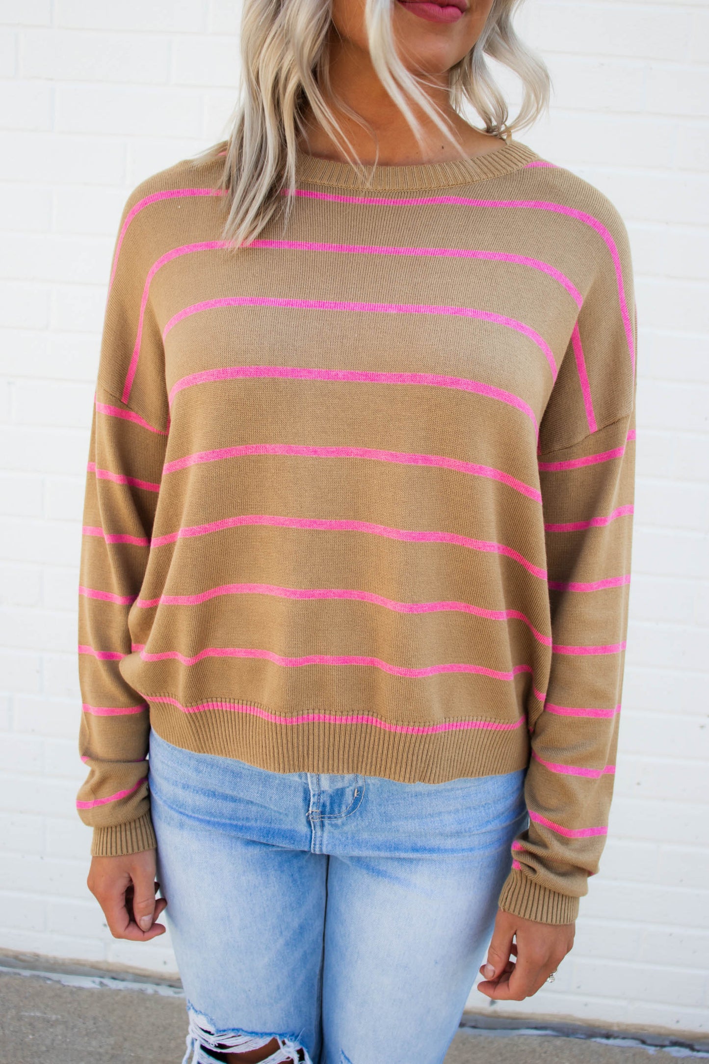 Violet Striped Sweater | Mocha/Pink