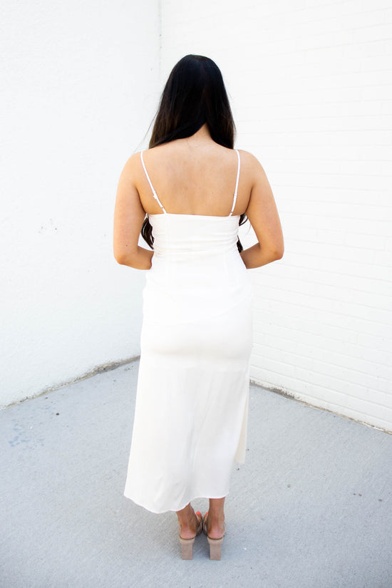 Harmony Cowl Neck Satin Midi Dress | White