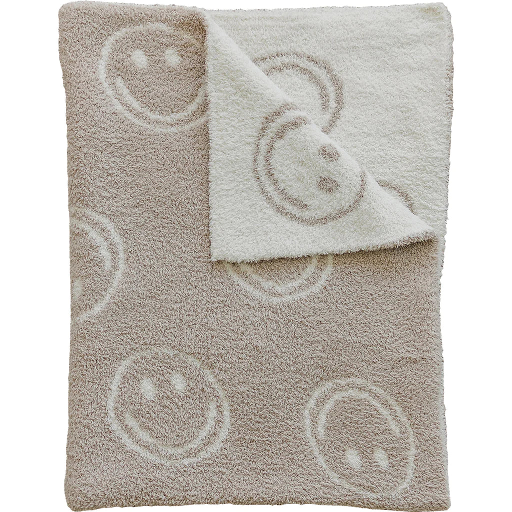 Smiley Taupe Checkered Plush Blanket | Baby
