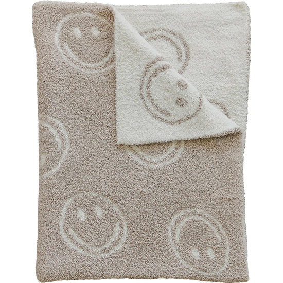 Smiley Taupe Checkered Plush Blanket | Child/Adult