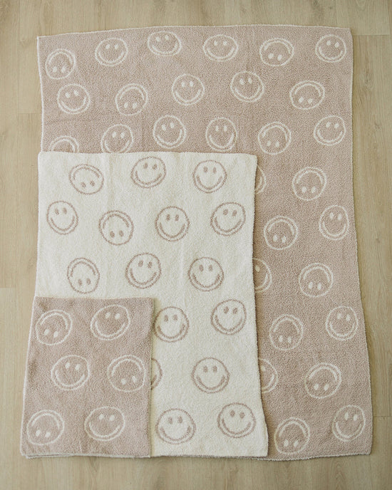Smiley Taupe Checkered Plush Blanket | Lovey