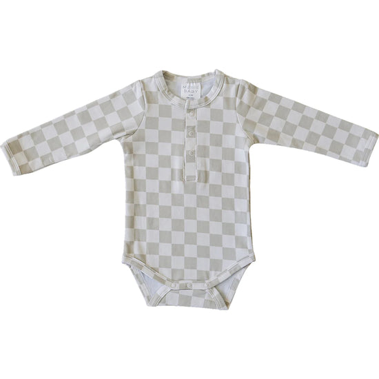 Checkered LS Bodysuit | Taupe