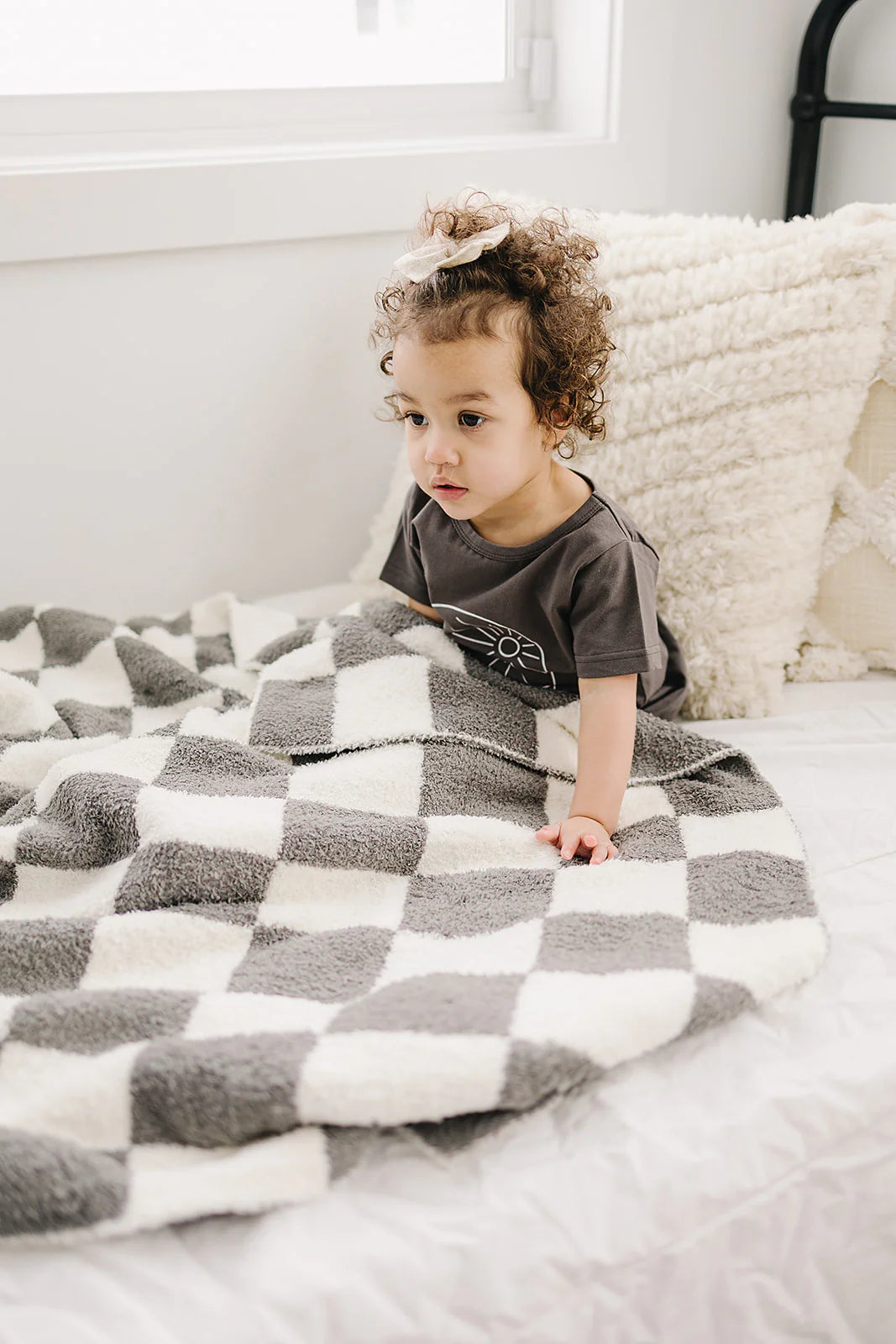 Charcoal Checkered Plush Blanket | Baby