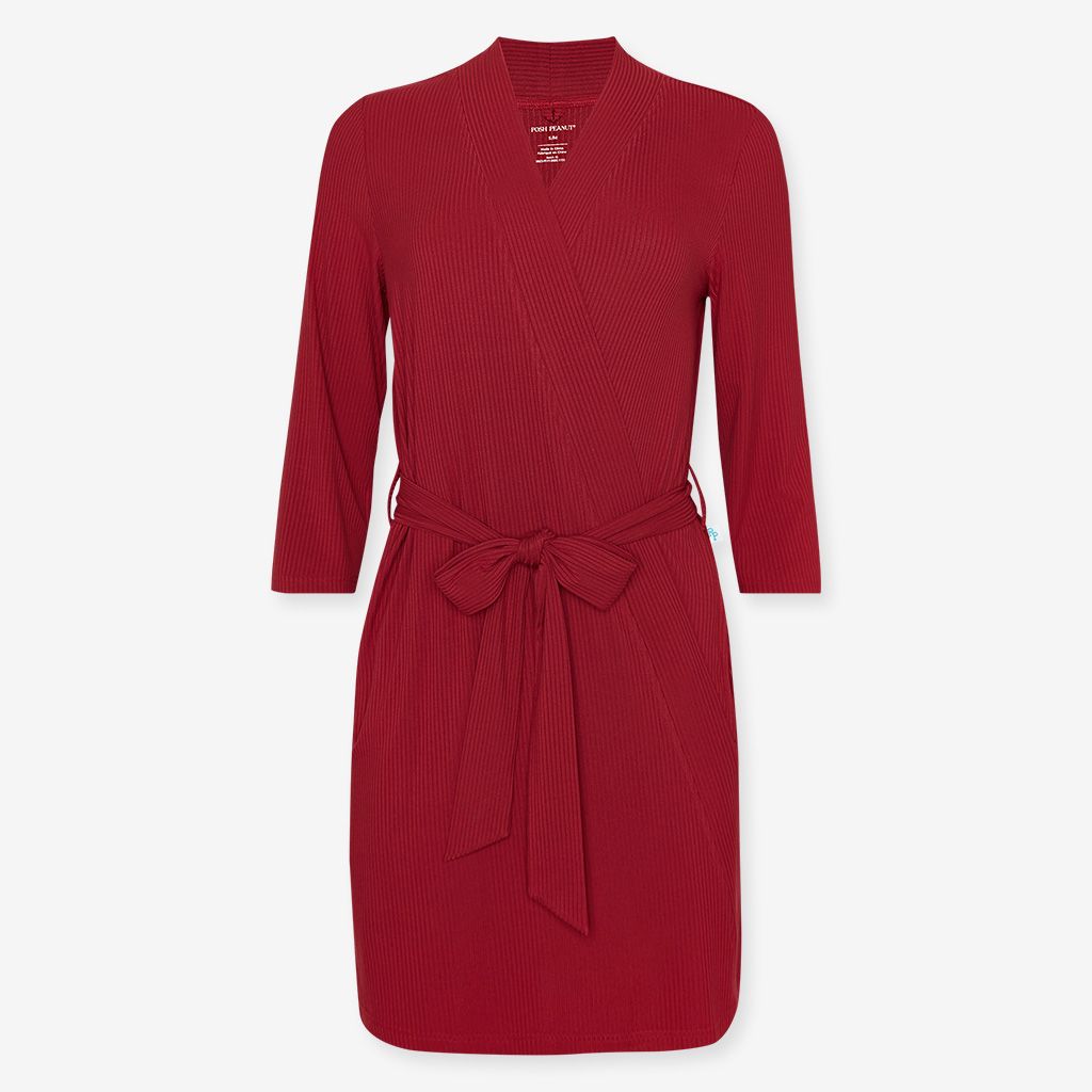 Load image into Gallery viewer, Posh Peanut Dark Red Solid Ribbed Robe
