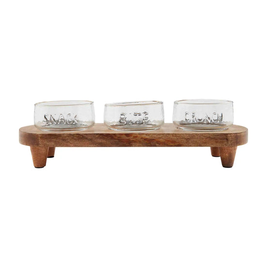 Load image into Gallery viewer, Glass Dip Bowl Wood Board Set
