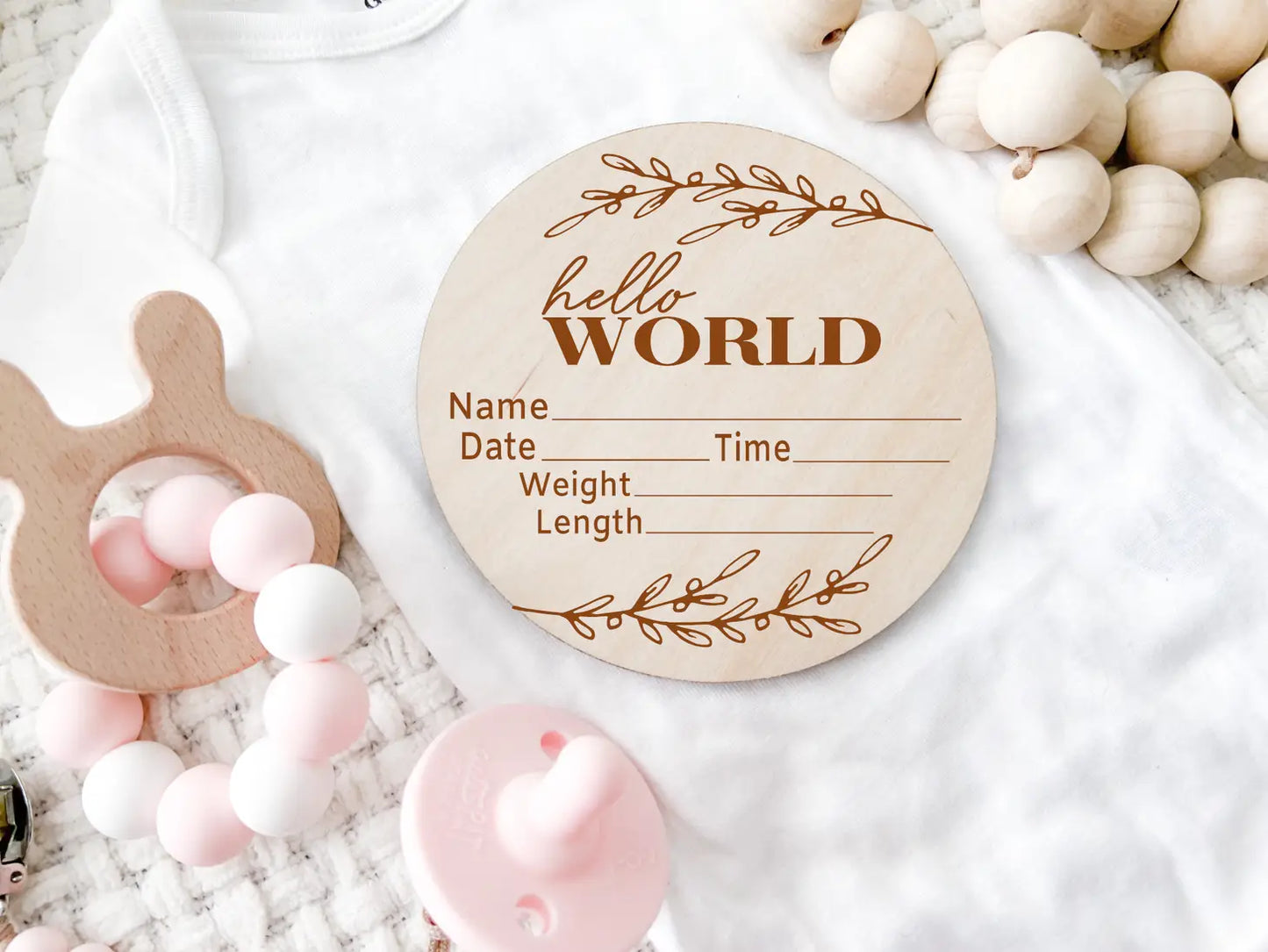 Birth Announcement Wood Disc | Dainty Vine