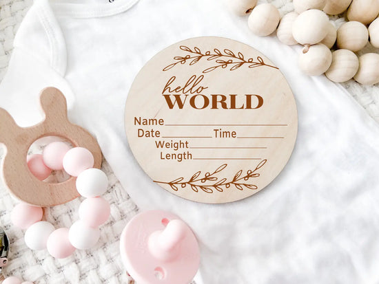 Birth Announcement Wood Disc | Dainty Vine