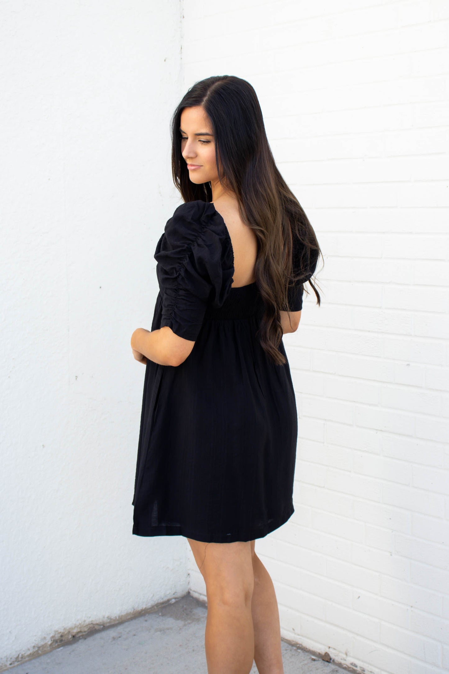 Joselyn Puff Sleeve Babydoll Mini Dress | Black