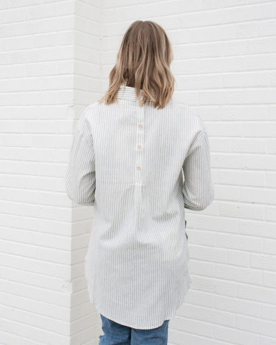 Load image into Gallery viewer, Gina Button Up Boyfriend Shirt | Pistachio Stripe

