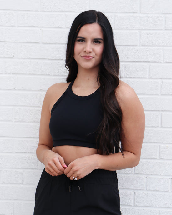 Load image into Gallery viewer, Demi Ribbed Racerback Crop Top Black
