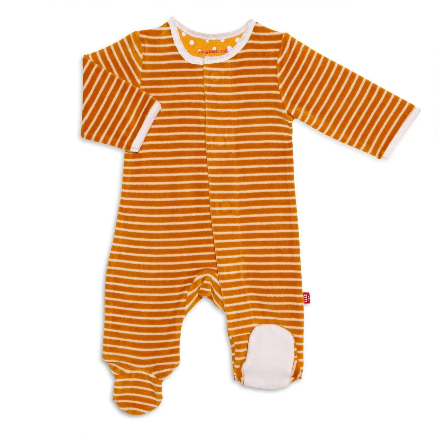 Load image into Gallery viewer, Goldenrod Pinstripe Velour Magnetic Footie
