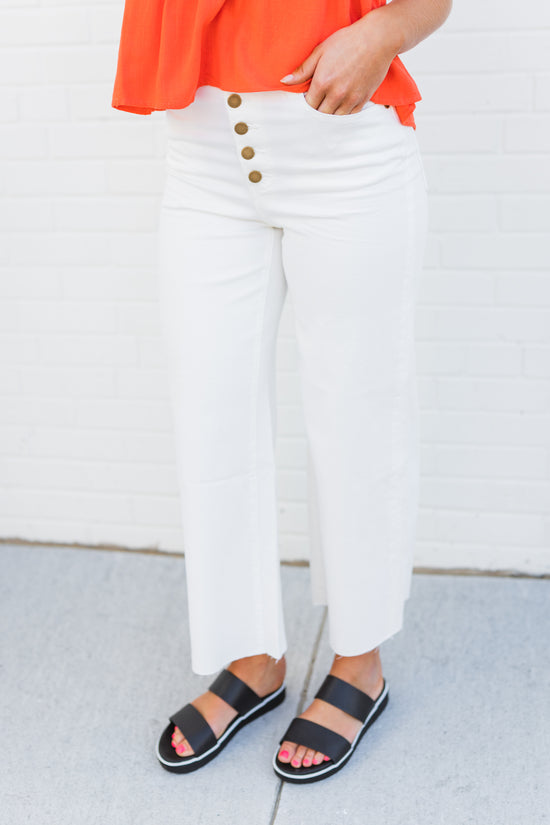 Alessia Button Front Pants White