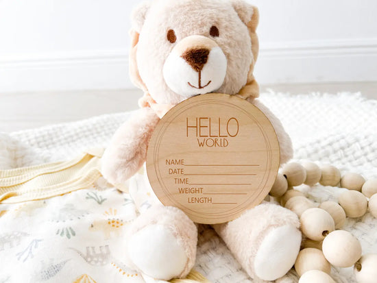 Load image into Gallery viewer, Birth Announcement Wood Disc | Wonky Frame

